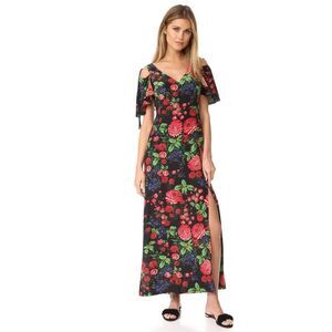 Club Monaco Black Floral Silk Auditta Cold Shoulder Maxi Dress Size 0